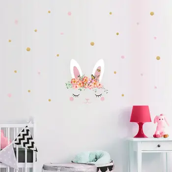 Vacclo dodatki Stenske dekoracije Stenske Nalepke, samolepilne, Ustvarjalna otroška Soba Polka Dot Zajec PVC Grafiti Nalepke Ozadje
