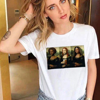 Van Gogh Tshirt Risanka Smešno Moda Mona Lisa Natisni T-majice Humoreska Osebnost Harajuku Poletje Priložnostne Estetike Majica s kratkimi rokavi Ženske