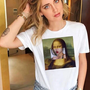 Van Gogh Tshirt Risanka Smešno Moda Mona Lisa Natisni T-majice Humoreska Osebnost Harajuku Poletje Priložnostne Estetike Majica s kratkimi rokavi Ženske