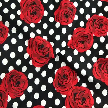 Velike Rdeče Rose Cvet Polka Dot 97/3 Bombaž Spandex Elastična Tiskane Tkanine Mozaik Cvetlični Raztegljive Tkanine Doma Dekor