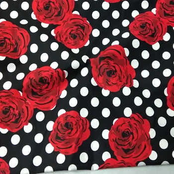 Velike Rdeče Rose Cvet Polka Dot 97/3 Bombaž Spandex Elastična Tiskane Tkanine Mozaik Cvetlični Raztegljive Tkanine Doma Dekor