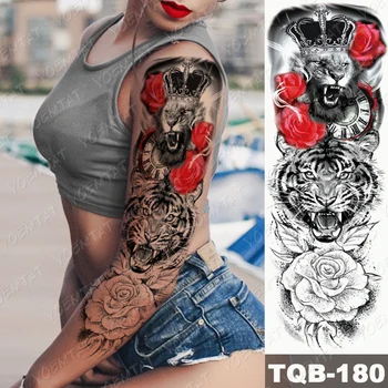 Veliko Roko Rokav Tatoo Ure Rose Oči Lev Nepremočljiva Začasnimi Tatto Nalepke Cvet Čas Body Art Polno Ponaredek Tattoo Ženske Moški