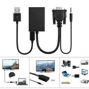 VGA Moški-HDMI-Izhod združljiv 1080P HD+ Avdio TV AV HDTV Video Kabel Adapter Pretvornik