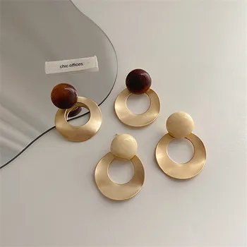 Vintage Mat Kovinska Nepravilnih Okrogle Zlata Spusti Uhan za Ženske Dekle Aparat Bež Geometrijske Piercing Uhani Pendientes