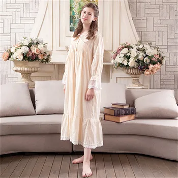 Vintage Sladko Princesa Dolgo Nightgowns Bombažne Čipke Ženske Dolgo Sleeved Sleepwear Priložnostne Elegantne Obleke, Spalne BL1702