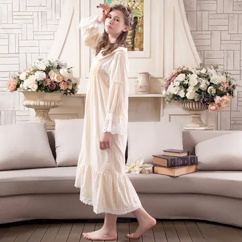 Vintage Sladko Princesa Dolgo Nightgowns Bombažne Čipke Ženske Dolgo Sleeved Sleepwear Priložnostne Elegantne Obleke, Spalne BL1702