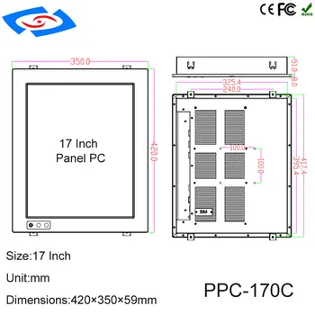 Visoka Kakovost 17 palčni Vgrajeni Mini Fanless Industrial Panel PC Z 4xCOM RS485/RS422/RS232 Port Ločljivost 1280 x 1024, Za Kiosk