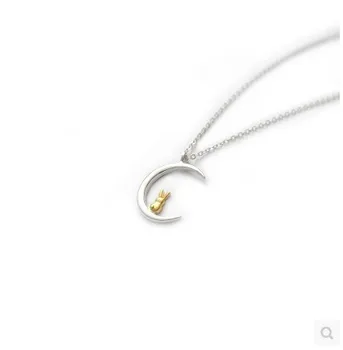 Visoka kakovost 925 sterling srebro Ženski nakit luna zajec ženske risanka obliko ogrlica ljubek obesek dekleta ljubitelje najboljše darilo