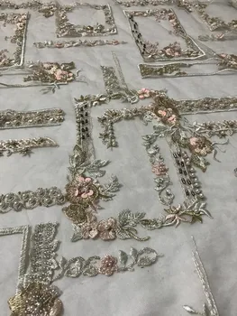Visoka Kakovost vezene čipke tkanine z biseri luksuzni Afriške francoski Čipke Tkanine S-5617 s 3d cvet