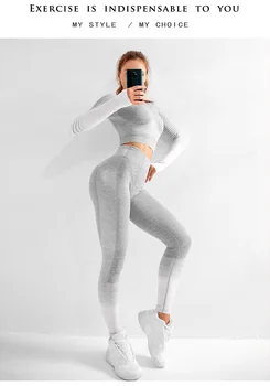 Visoko elastična nemoteno vadbo joge bo ustrezala kaže popka kratek stylelong rokav hip tesen izvajanje usposabljanja fitnes femme 2 kompleta