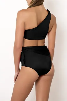 Visoko Pasu Bikini Komplet 2019 Seksi enkratni ramenski Kopalke Ženske, Plavanje Obleko Strappy Povoj kopalke Plažo Lok Biquini