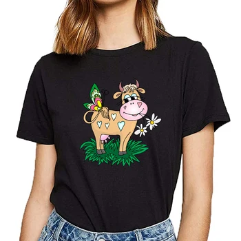Vrhovi Majica s kratkimi rokavi Ženske srečne krave Strip Napisi Kratek Tshirt Ženske