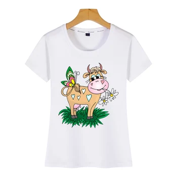 Vrhovi Majica s kratkimi rokavi Ženske srečne krave Strip Napisi Kratek Tshirt Ženske