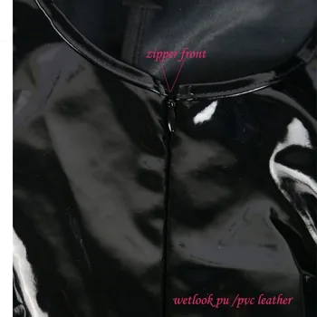 Vroče Prodajo Plus Velikost Ženske Gotike Black Seksi Mini Bodycon Usnje Obleka Z Sprednji Zip PVC Catsuit Noč Culb Ples Obrabe Seksi