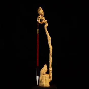 XS241-35 CM Ročno Izrezljane Šimšir Carving Figurice Živali Kip Doma Dekor -Ptice Kaligrafija Ščetko Polica Feng Shui Kiparstvo
