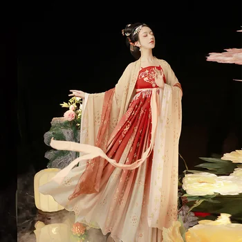 Yuanshan Edai Hanfu ženske Tradicionalno Kitajsko Tang-obleko Hanfu Princesa Stari Kostum Poletje Vezene Kezi Krilo Hanfu Obleko