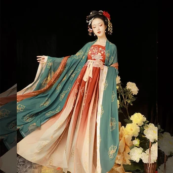 Yuanshan Edai Hanfu ženske Tradicionalno Kitajsko Tang-obleko Hanfu Princesa Stari Kostum Poletje Vezene Kezi Krilo Hanfu Obleko