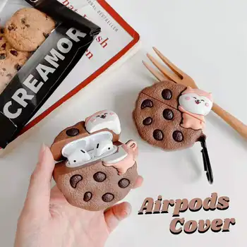 Za AirPod 2 Primera 3D Cartoon cookiers nosi Mehke Silikonske Brezžične Slušalke Primerih Za Airpods 1/2/pro Primeru Srčkan Kritje Funda