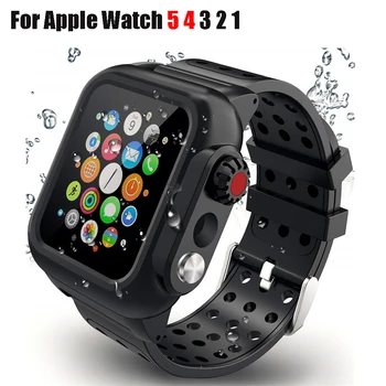 Za Apple Watch Vodotesno Ohišje Robustno pokrijemo s Silikonsko Watch Pasu Trak za Apple ura 5 4 3 2 1 iWatch 44 mm 40 mm 42mm 38 mm