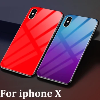 Za iphone X primeru Gradient modra Kaljenega Stekla Nazaj Kritje iphoneX zaščito pokrov črne barve lupine za iphone 10 vitrina