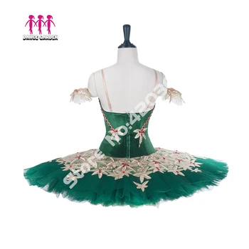 Za Odrasle Strokovnih Balet Tutu Zelenega Zlata Palačinka Peformance Balet Tutu Obleko, Dragi Kamni Dekleta Balet Fazi Kostume B1285