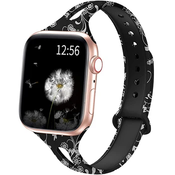 Združljiv Z Apple Watch Band 44 mm 38 mm 40 mm 42mm Za Ženske Mehki Silikonski Vzorec Natisnjene iWatch Razredi za iWatch Serije