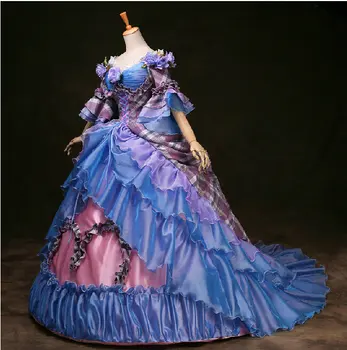 Zgodovina!Modra Čipke Letnik Kostume Viktorijanski Obleko 1860 Državljanske Vojne Južni Belle oblačenja Marie Antoinette obleke US4-36 C-769