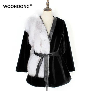 Zimska Oblačila Novo Pravi Krzno Plašč Naravnih Fox Plašč Ženska, Vitek Pas, Imitacija Mink Debele Toplino Moda Korejska Različica