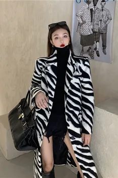 ZOSOL Maozi plašč ženski jesen/zima 2020 novo Hepburn veter zebra print srednje dolžine debelo obleko ovratnik plašč