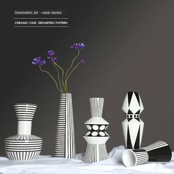 Črno Bel Geometrijske Vaza Keramike, Ročno Izdelana Vaza Cvet Imetnik Doma Dekor Svetlobno Razkošje Preprostega Sodobne Dom Dekoracija Dodatna Oprema