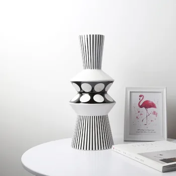 Črno Bel Geometrijske Vaza Keramike, Ročno Izdelana Vaza Cvet Imetnik Doma Dekor Svetlobno Razkošje Preprostega Sodobne Dom Dekoracija Dodatna Oprema