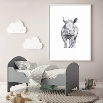 Črno Beli Nosorog Slon Živali Plakat Platno, Tisk Slikarstvo Wall Art otroška Soba Dekoracijo Doma