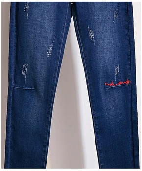 ženske jeans visoko pasu suh svinčnik hlače traper hlače mujer plus velikost Jeseni novi kolena vezenje stretch slim celotno dolžino