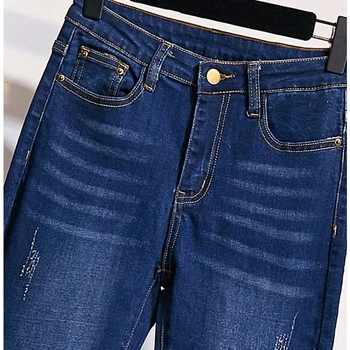 ženske jeans visoko pasu suh svinčnik hlače traper hlače mujer plus velikost Jeseni novi kolena vezenje stretch slim celotno dolžino