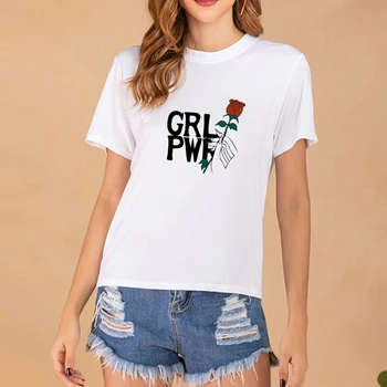 Ženske Majica Elegantno Kreativno Pismo Cvet T Shirt Nove Modne Poletne Kratek Rokav Priložnostne Vrh Tee Rose Graphic T-shirt Plus Velikost
