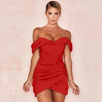 Ženske obleka cev top brez naramnic rdeče zložiti nezakonitih seksi vrečko boki ženske povoj mini krilo 2020 visoke kakovosti moda obleko