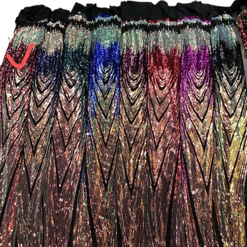 Ženske obleke tkanine veleprodajna cena Afriške čipke tkanine čarobno vzorec pisane sequins AJY1 najnovejši francoski Neto Čipke tkanine