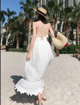 Ženske poletje brez naramnic povodcem vratu obleko lady je seksi backless dolgo peščeno plažo obleko TB326