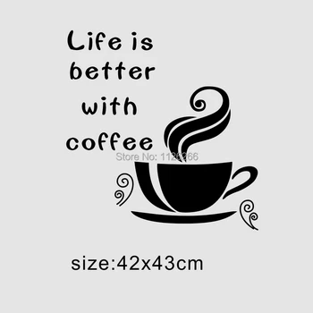 Življenje Je Boljše Z Kave Stenske Nalepke Skodelico Kave Vzorec Vinilna Dnevna Soba Kavarni Soba Dekoracijo